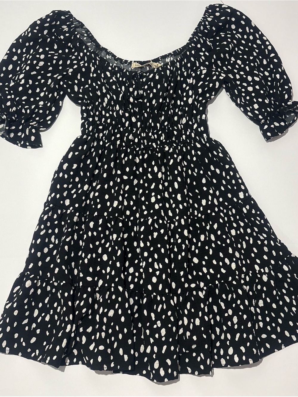 Liberty Love Black and White Polka Dot Smocked Tiered Dress